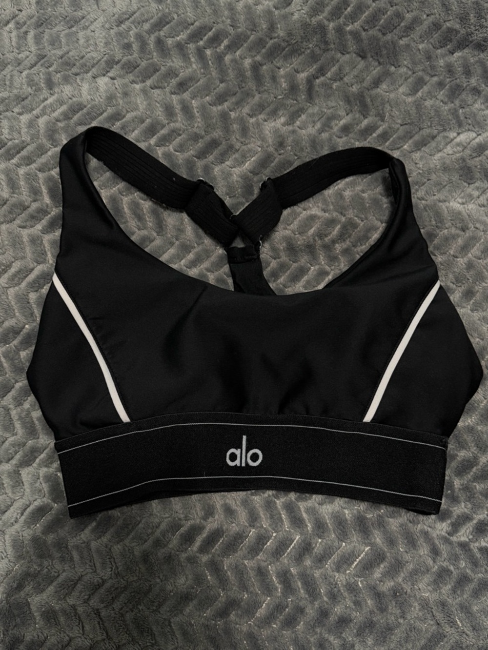 ALO Yoga Black Sports Bra with White Trim